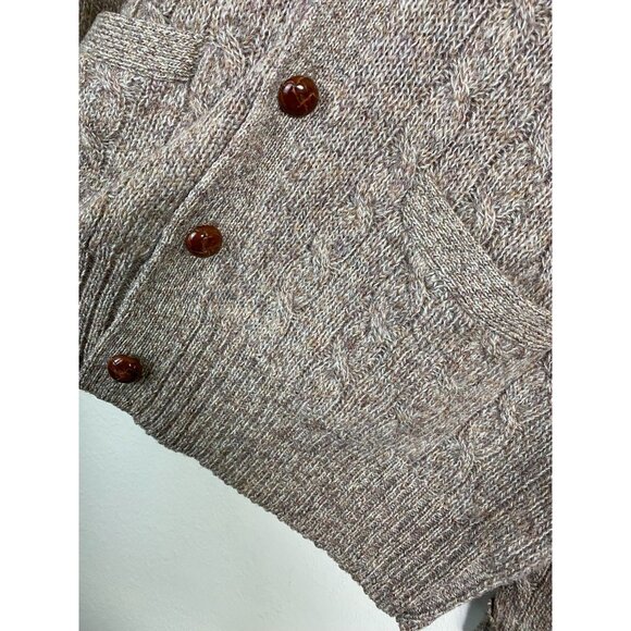 Lord & Taylor Shetland Wool Mens Wool Cable Knit Cardigan Sweater Sz Large Beige - Picture 12 of 14